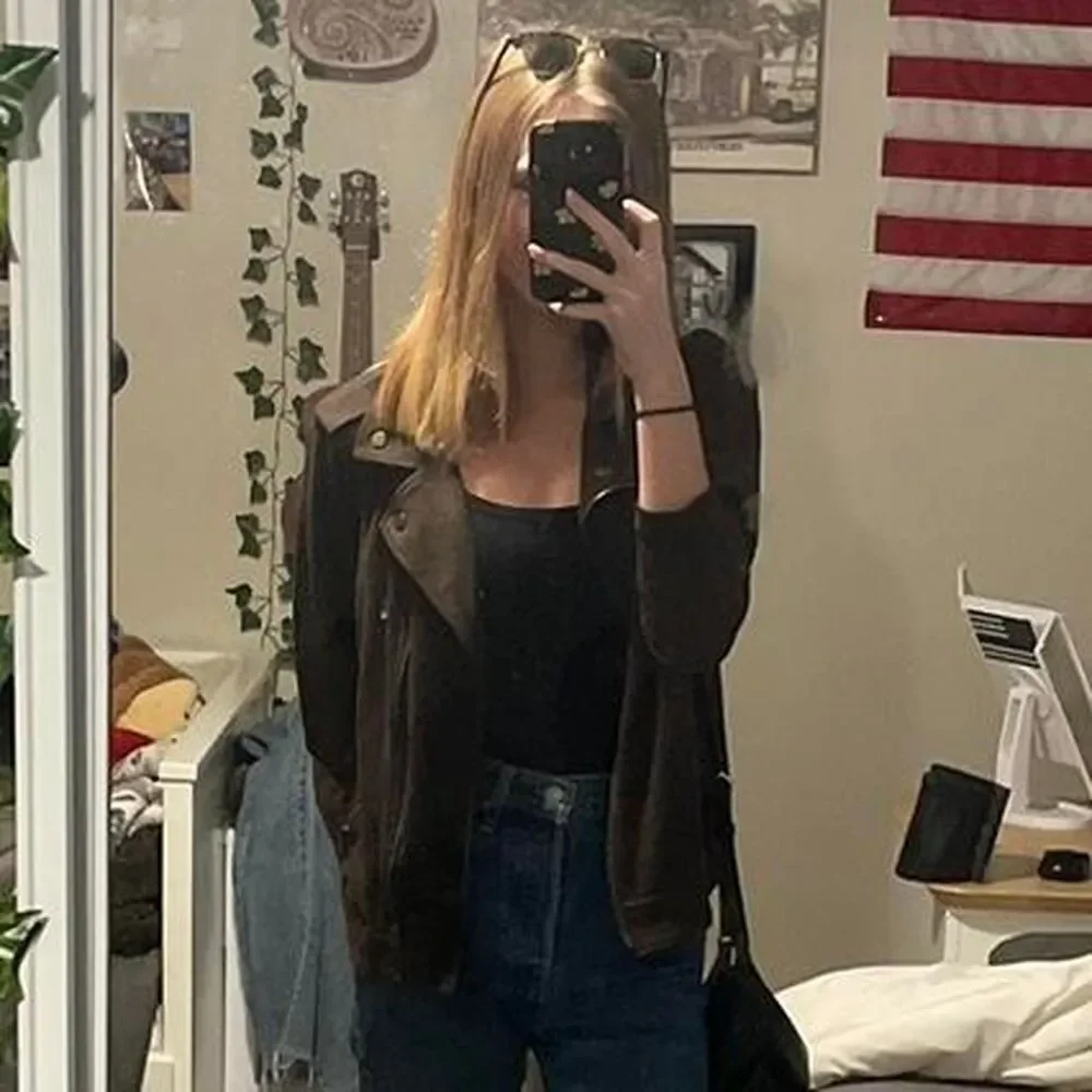 Free-people style women's brown suede feeling jacket
